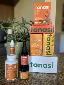 Tanasi CBD products on countertop