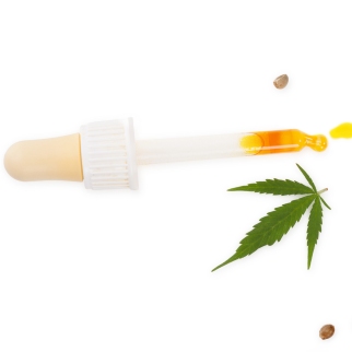 Microdosing THC - dropper and CBD oil with marijuana leaf
